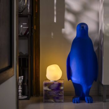 Stolná lampa Foscarini Hoba Media, Ø 24 cm, stmievateľná, sklo