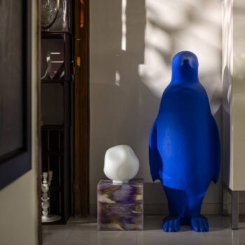 Stolná lampa Foscarini Hoba Media, Ø 24 cm, stmievateľná, sklo