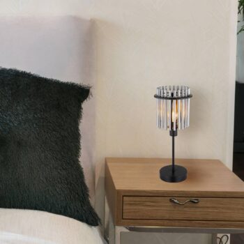 Stolná lampa Gorley, výška 37,5 cm, dymovo sivá, sklo/kov