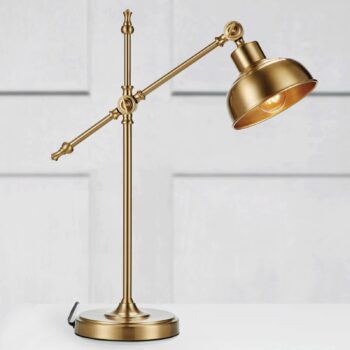 Stolná lampa Grimstad, farba starožitnej mosadze, železo, výška 56 cm