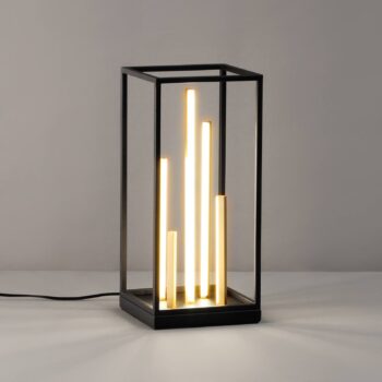 Stolná lampa LED Grid, čierna/zlatá, kov, CCT, stmievateľná
