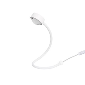 Stolná lampa LIGHTME Powerlens Snake, biela, flexibilné rameno