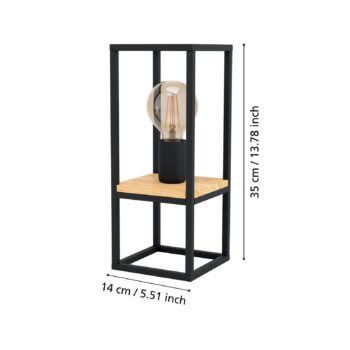 Stolná lampa Libertad, výška 35 cm, čierna/drevo, oceľ