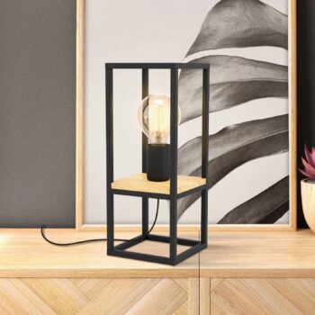 Stolná lampa Libertad, výška 35 cm, čierna/drevo, oceľ