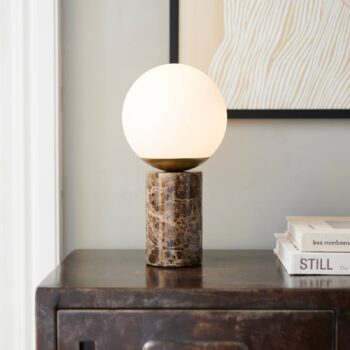 Stolná lampa Lilly Marble, hnedá farba, sklo, mramor, výška 29 cm