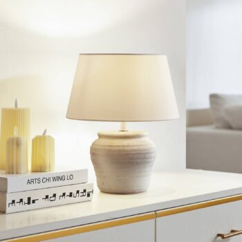 Stolná lampa Lindby Aelith, Ø 30 cm, biela, keramika, E27