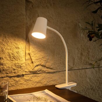 Stolná lampa Lindby Ailina LED, objímková základňa, biela