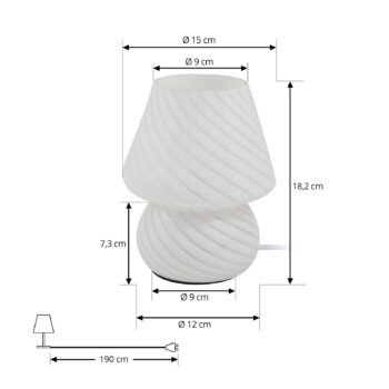 Stolná lampa Lindby Andriana, biela, sklo, Ø 15 cm