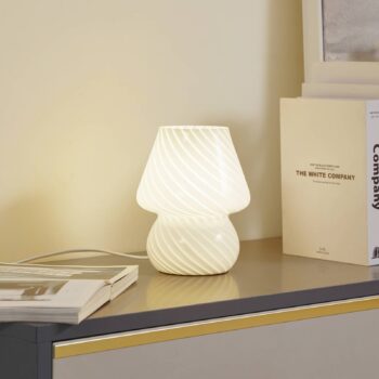Stolná lampa Lindby Andriana, žltá/biela, sklo, Ø 15 cm