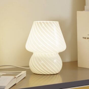 Stolná lampa Lindby Andriana, žltá/biela, sklo, Ø 15 cm