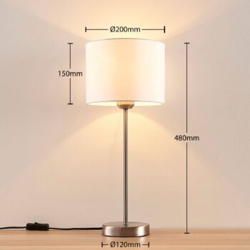 Stolná lampa Lindby Annatina, biela, nikel, výška 48 cm, textil