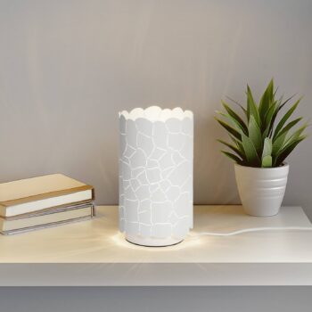 Stolná lampa Lindby Aralena, biela, kov, výška 26,5 cm