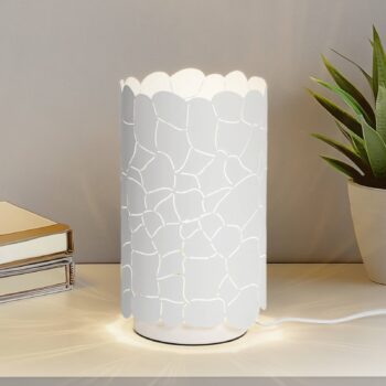 Stolná lampa Lindby Aralena, biela, kov, výška 26,5 cm
