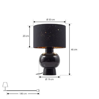 Stolná lampa Lindby Arved, čierna, textil, keramika, 46 cm