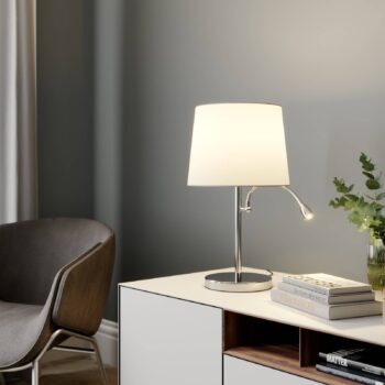 Stolná lampa Lindby Benjiro, biela, textilná, lampa na čítanie, 52 cm