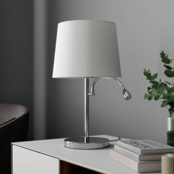 Stolná lampa Lindby Benjiro, biela, textilná, lampa na čítanie, 52 cm