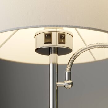 Stolná lampa Lindby Benjiro, biela, textilná, lampa na čítanie, 52 cm