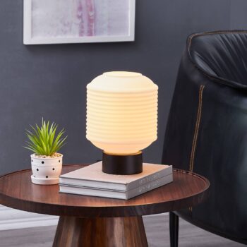 Stolná lampa Lindby Cagla, biela, sklo, výška 25 cm, E27