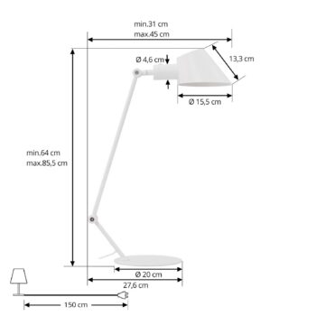 Stolná lampa Lindby Corali, biela, kov, výška 64 cm