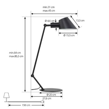 Stolná lampa Lindby Corali, čierna, kov, výška 64 cm