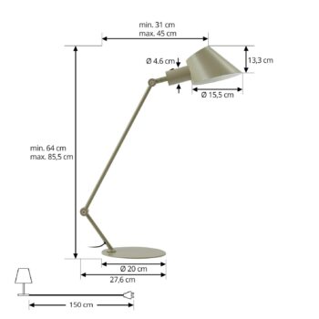 Stolná lampa Lindby Corali, svetlozelená, kov, výška 64 cm