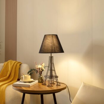 Stolná lampa Lindby Croia, čierna, kov, Ø 28 cm, E27
