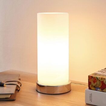 Stolná lampa Lindby Elianna, biela, sklo, 24 cm, stmievateľná, E14