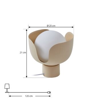 Stolná lampa Lindby Fiora, béžová, sklo, kov, Ø 20 cm