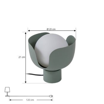 Stolná lampa Lindby Fiora, zelená, sklo, kov, Ø 20 cm