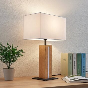 Stolná lampa Lindby Garry, 2-lampa, biela, drevo, 53 cm, E27