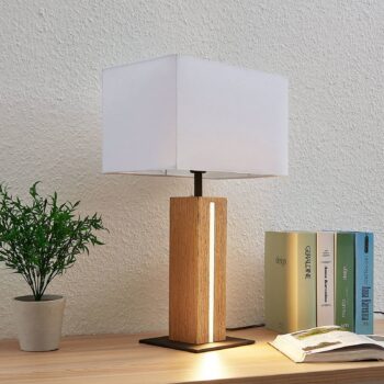 Stolná lampa Lindby Garry, 2-lampa, biela, drevo, 53 cm, E27