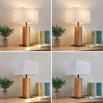 Stolná lampa Lindby Garry, 2-lampa, biela, drevo, 53 cm, E27