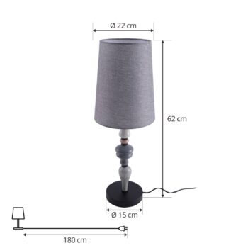 Stolná lampa Lindby Haldorin, sivá/čierna, textil, 62 cm