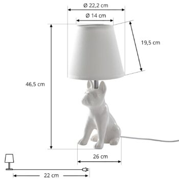 Stolná lampa Lindby Herry, biela, keramika, pes, výška 46,5 cm