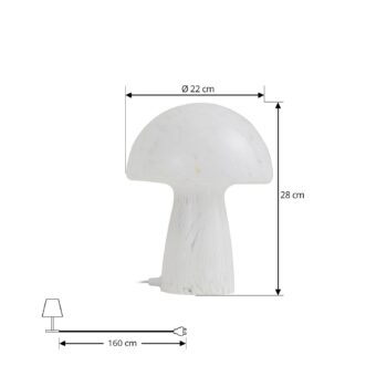Stolná lampa Lindby Hubi, biela, sklo, Ø 22 cm, tvar hríbu