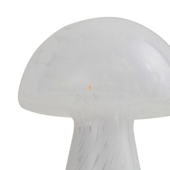 Stolná lampa Lindby Hubi, biela, sklo, Ø 22 cm, tvar hríbu