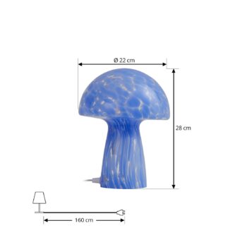Stolná lampa Lindby Hubi, modrá, sklo, Ø 22 cm, tvar hríbu