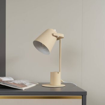 Stolná lampa Lindby Ilmar, béžová/biela, kov, Ø 12 cm