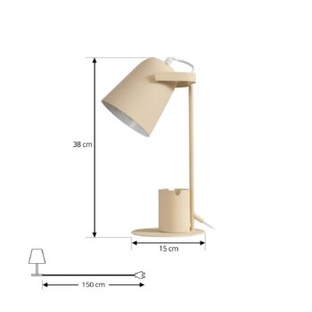 Stolná lampa Lindby Ilmar, béžová/biela, kov, Ø 12 cm