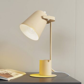 Stolná lampa Lindby Ilmar, béžová/biela, kov, Ø 12 cm