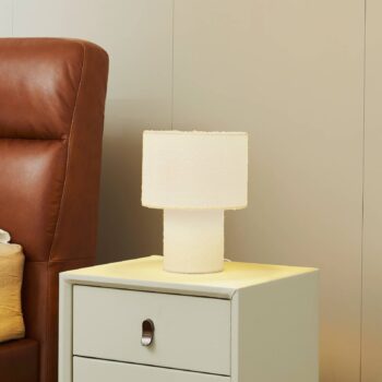 Stolná lampa Lindby Jone, biela, textil, 30 cm
