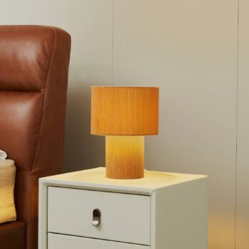 Stolná lampa Lindby Jone, svetlohnedá, textil, výška 30 cm, E27