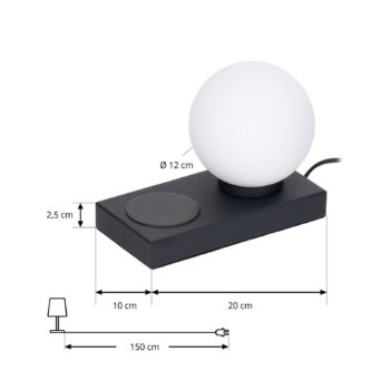Stolná lampa Lindby Junis, čierna, funkcia nabíjania