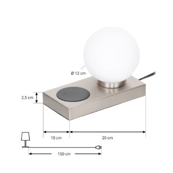 Stolná lampa Lindby Junis, nikel, funkcia nabíjania