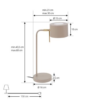 Stolná lampa Lindby Kaida, hnedá farba, kov