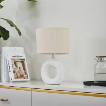 Stolná lampa Lindby Kody, béžová, textil, keramika, 37 cm