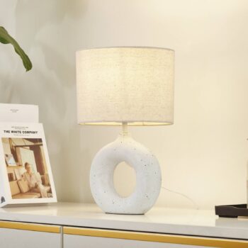 Stolná lampa Lindby Kody, béžová, textil, keramika, 37 cm