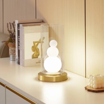 Stolná lampa Lindby Kupla, opál/čierna, sklo, Ø 20 cm, G9