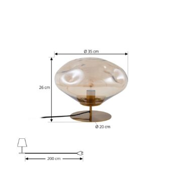 Stolná lampa Lindby Lelia, jantárová farba, sklo, kov, Ø 35 cm