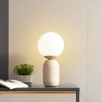 Stolná lampa Lindby Lennes, béžová, sklo, Ø 20 cm
